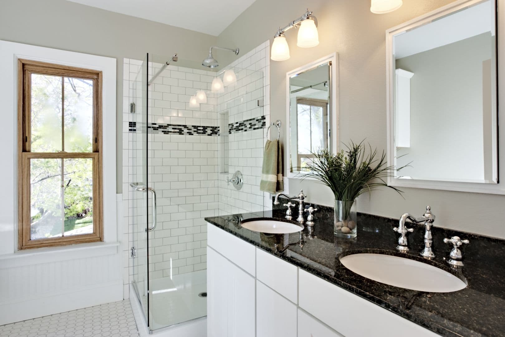 Bright White Remodel Bathroom and shower.