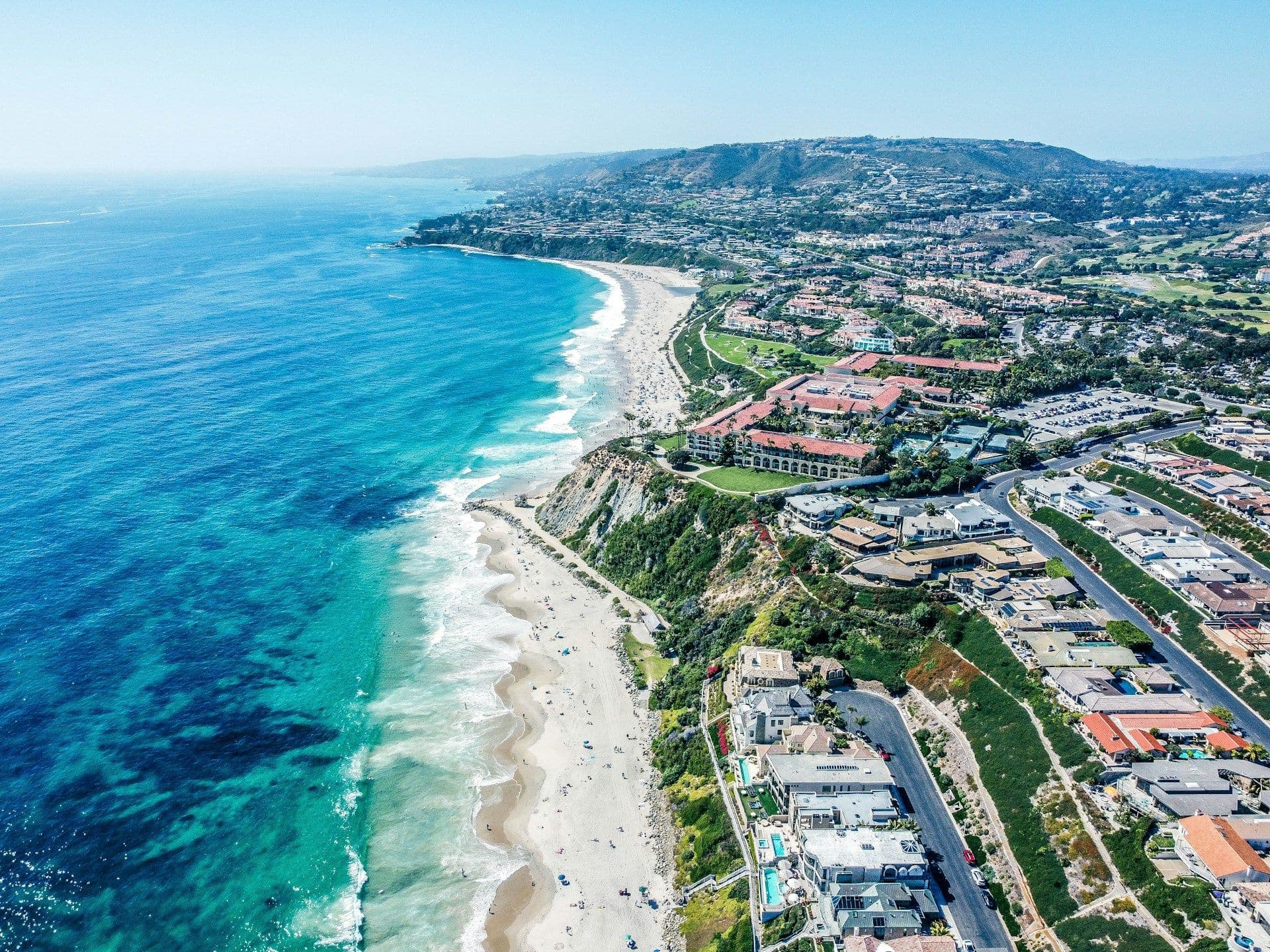 An aerial view of the coast in Orange County, California.